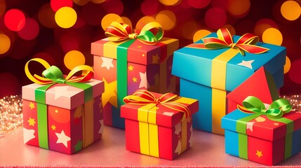 Fototapeta premium Colorful Gift boxes with ribbons