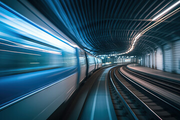 Fototapeta na wymiar Speeding train inside Tokyo tunnel: motion blur. created with Generative AI