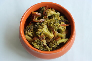 Broccoli pan fry, broccoli onion salad