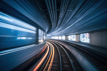 Fototapeta na wymiar Speeding train inside Tokyo tunnel: motion blur. created with Generative AI