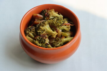 Broccoli pan fry, broccoli onion salad