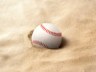 Fototapeta na wymiar baseball ball on the sand background