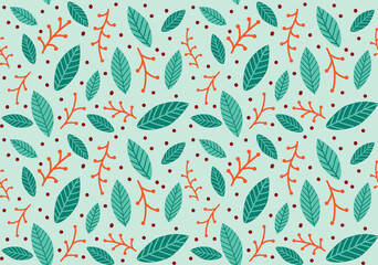 Vector colorful  seamless pattern with leaves. Abstract background in doodle style