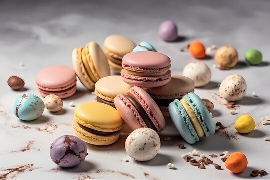 colorful macaroons on wooden background