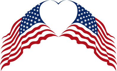 crossed star-striped flags of the united states of america forming a heart