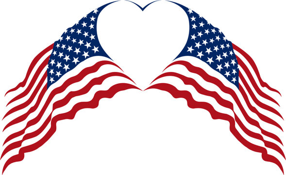 crossed star-striped flags of the united states of america forming a heart