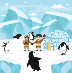 Fototapeta premium Cartoon nature North pole Arctic flat