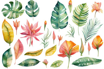 watercolor painting of tropical leaves,Generative AI - obrazy, fototapety, plakaty