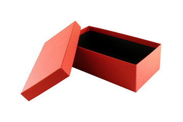 opened empty cardboard red shoe box isolated on transparent
