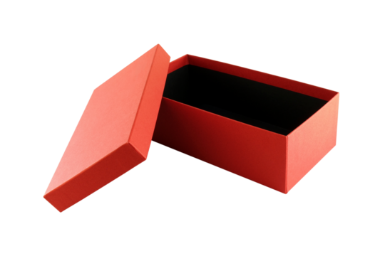 opened empty cardboard red shoe box isolated on transparent