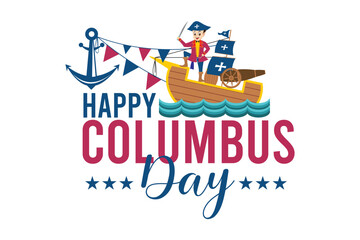 Happy Columbus Day logo template. Vector happy columbus day banner with flagship