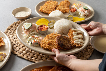 Pork cutlet set meal Korean food dish meal dongaseu Tonkatsu Fish Cutlet with Tartar Sauce Cheese Tonkatsu Meal Cheese pork cutlet set