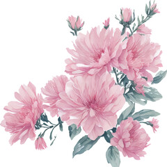 Watercolor light pink flowers bunch for greeting card