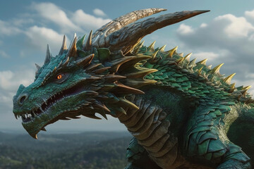 Image of realistic green wooden dragon head. Symbol of 2024. Chinese New Year. High resolution. Generative AI, human enhanced © Sheremetio