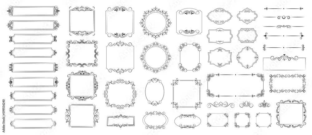 Aufkleber ornate frames and scroll elements. text separators frame set