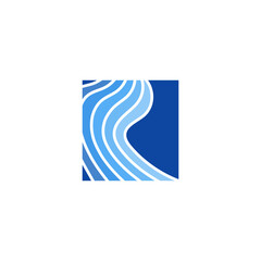 Blue River Beach Ocean Wave as Letter R in Square Shape Logo Design Vector