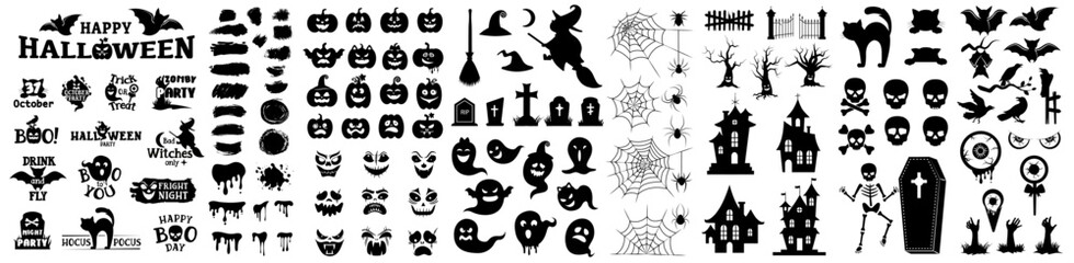 Collection of halloween silhouettes icon and character.