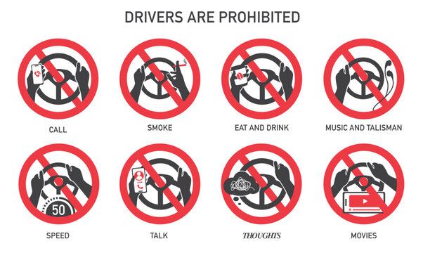 No driving and phone using vector sign