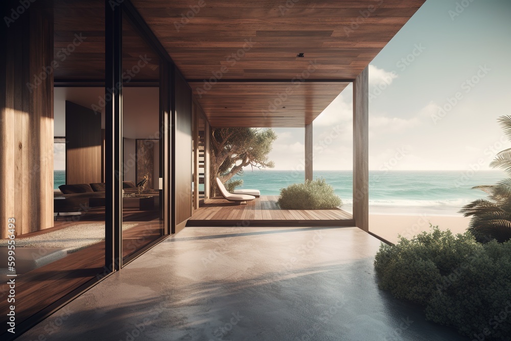 Poster a view of the ocean that may be enjoyed from inside a home generative ai