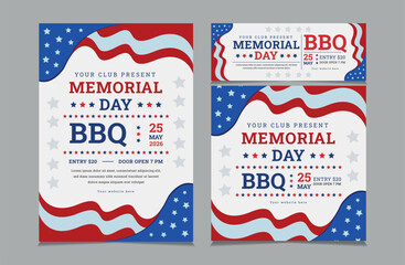 Fototapeta na wymiar Set of BBQ Invitation for memorial day, memorial day barbeque invitation, flyer and facebook cover vector illustration eps 10 