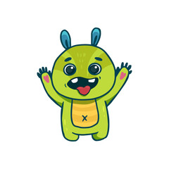 Cute cartoon monster on white background. Icon monster. Funny Alien. Vector illustration