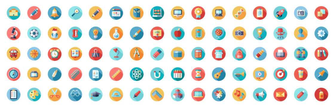 E-learning, online education elements icon set, school education. Simple vector illustration.