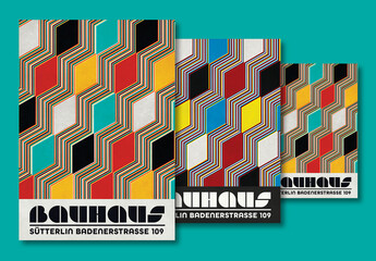 Bauhaus Poster Layout with Square Geometric Patterns