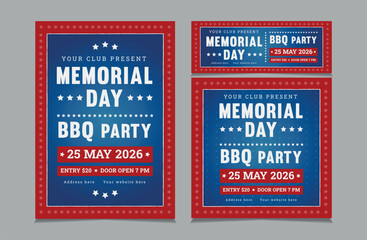 Set of BBQ Invitation for memorial day, memorial day barbeque invitation, flyer and facebook cover vector illustration eps 10
