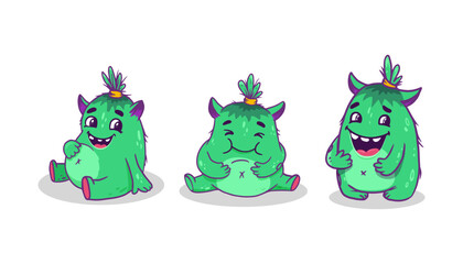 Naklejka premium Set of Cute cartoon monsters on white background. Icon monster. Funny Alien. Vector illustration