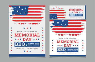 Set of BBQ Invitation for memorial day, memorial day barbeque invitation, flyer and facebook cover vector illustration eps 10
