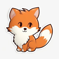 Obraz premium A cute chibi Fox sticker with a white background, radiating adorable and lovable vibes. The chibi Fox is depicted in a small and super deformed style, cute fox sticker, red fox cartoon, Generative AI
