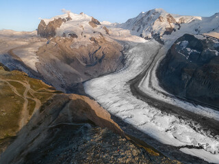 Aerial View of the Gorner Glacier in the Swiss Alps near Zermatt, Switzerland