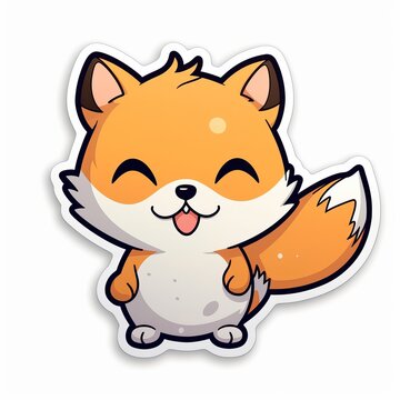 A playful chibi Fox sticker with a white background, exuding a sense of fun and mischief. The chibi Fox is depicted with a round head, bright eyes, and a mischievous smile on its face, Generative AI