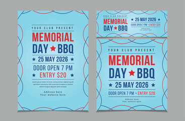 Set of BBQ Invitation for memorial day, memorial day barbeque invitation, flyer and facebook cover vector illustration eps 10
