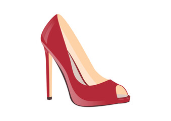 Elegant red glossy stiletto heel, simple vector shape