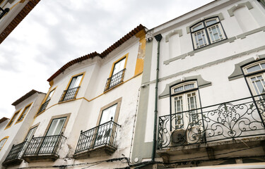 Fototapeta na wymiar Typical Portuguese facades in the old town of Evora