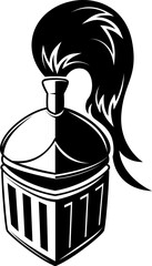 Black and white illustration of knight helmet. Warrior helmet. Design element