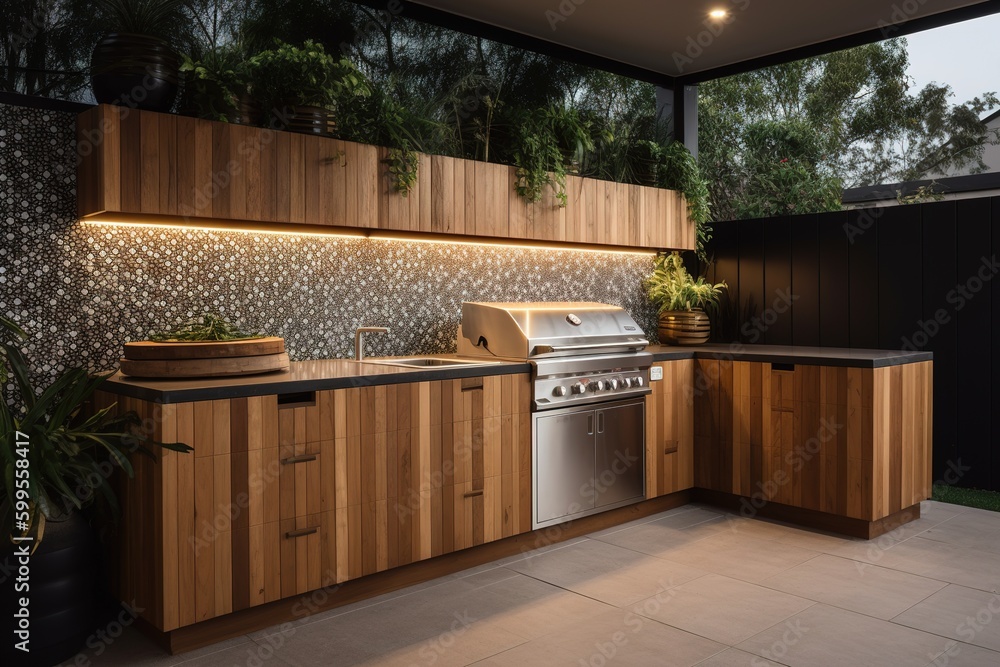 Aufkleber a cooking space consisting of a range and an oven placed next to a window generative ai