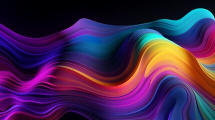 Obraz premium Abstract fluid holographic neon curved wave in motion, Colorful background, 3D render, Generative AI