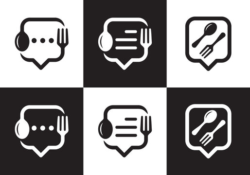 online food logo. chat with fork spoon combination symbol vector illustration