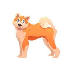 Akita Inu Dog Breed. Japanese Shiba Inu. Cute Vector Illustration in Cartoon Style.