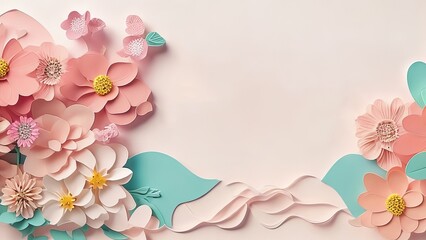 Happy Mother's Day card and flowers cut out of paper. Generative AI.