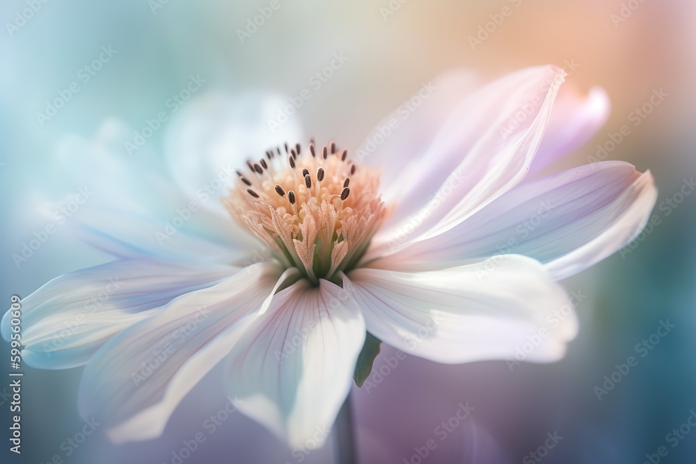 Aufkleber a detailed photograph of a single white bloom on a hazy backdrop generative ai