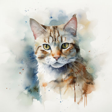 cat with watercolor, illustration