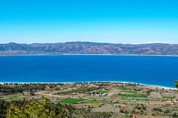 the scenic view of Salda lake from the Tınaz Tepe (2079) m. in Yeşilova, Burdur