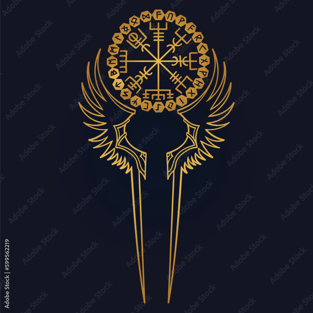 Wall mural golden Aegishjalmur viking helm of awe runes vector	
