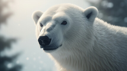 Naklejka na ściany i meble A cute polar bear with white fur Generative AI 