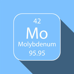 Molybdenum symbol with long shadow design. Chemical element of the periodic table. Vector illustration.