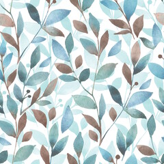 Floral pattern. Seamless background with watercolor green and brown leaves