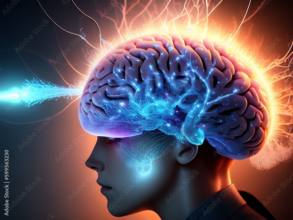 Poster generative ai. human brain neurons. a futuristic vision of artificial intelligence.